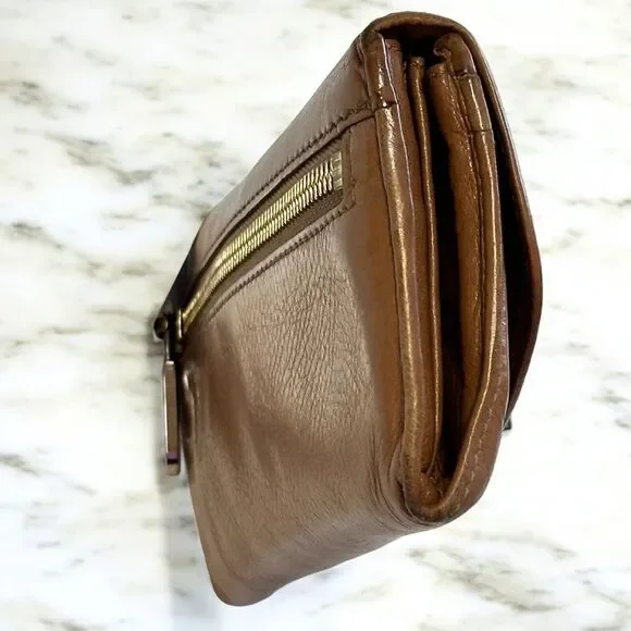 Chloe LILY Long Wallet Bifold Soft Brown Nappa Leather Silver Ribbon Bowtie Snap - Picture 11 of 16